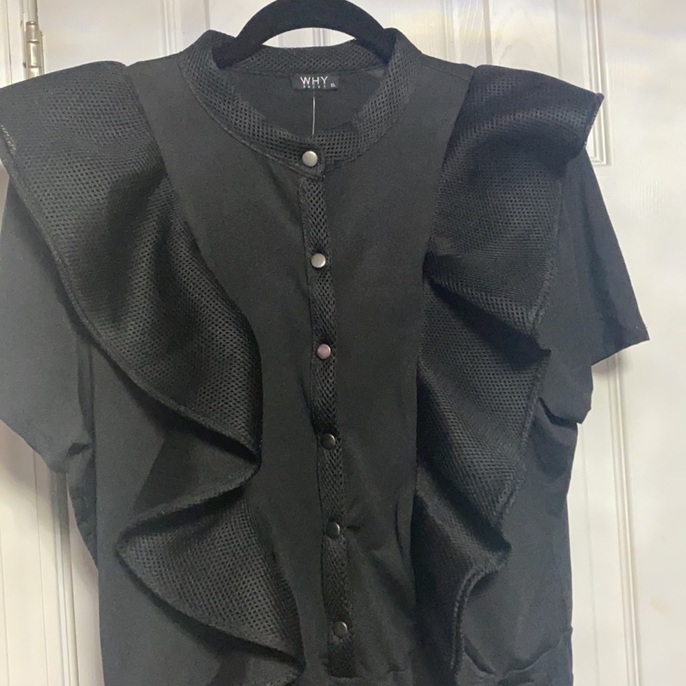 Black polyester bodysuit size extra large. Details on front as well as back.
